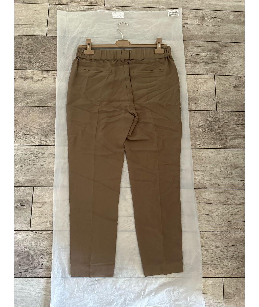 BRUNELLO CUCINELLI Коричневые шелковые прямые брюки, фото 2