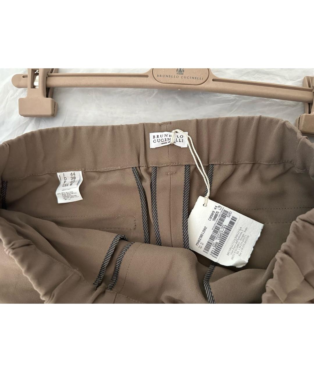 BRUNELLO CUCINELLI Коричневые шелковые прямые брюки, фото 3