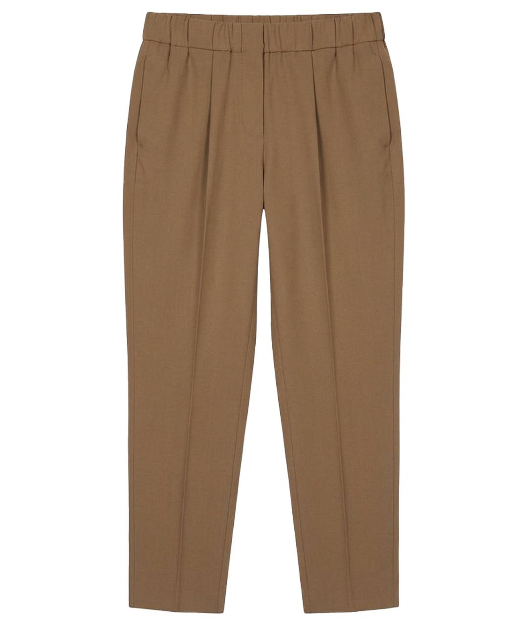 BRUNELLO CUCINELLI Коричневые шелковые прямые брюки, фото 1