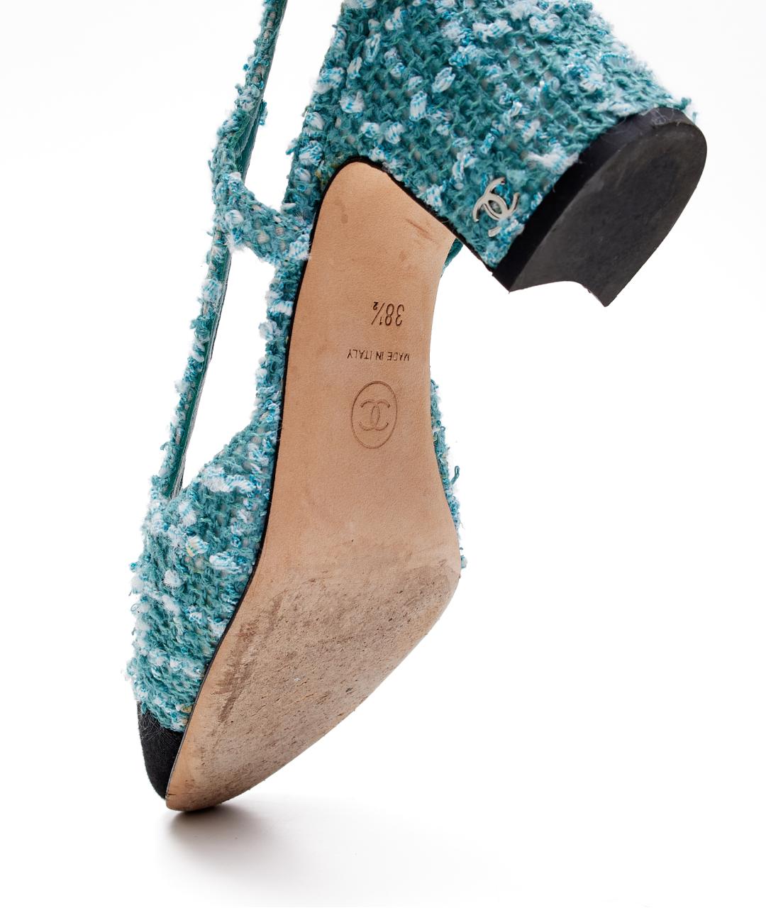 CHANEL Голубые текстильные туфли, фото 5