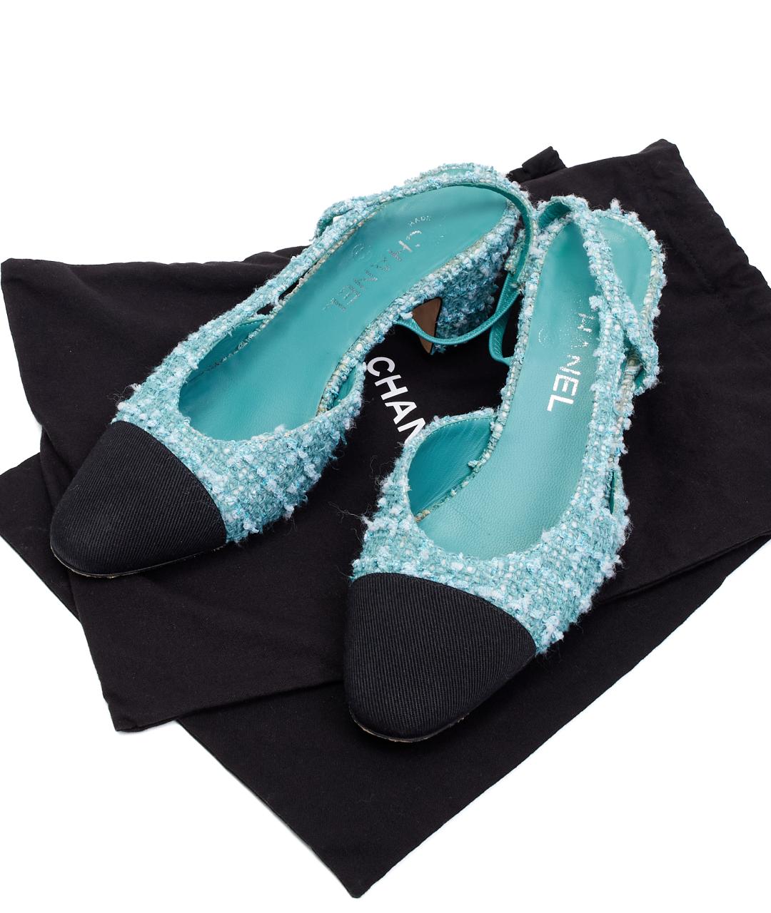 CHANEL Голубые текстильные туфли, фото 6