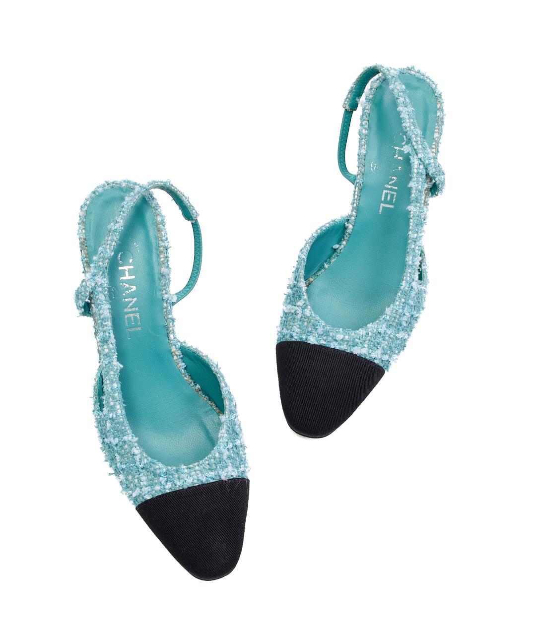 CHANEL Голубые текстильные туфли, фото 4