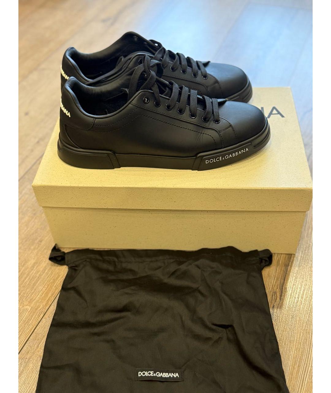 DOLCE&GABBANA Черные кожаные низкие кроссовки / кеды, фото 6