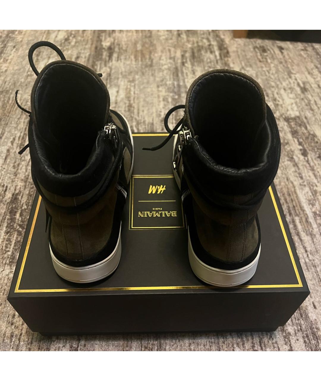 BALMAIN Хаки кожаные высокие ботинки, фото 4