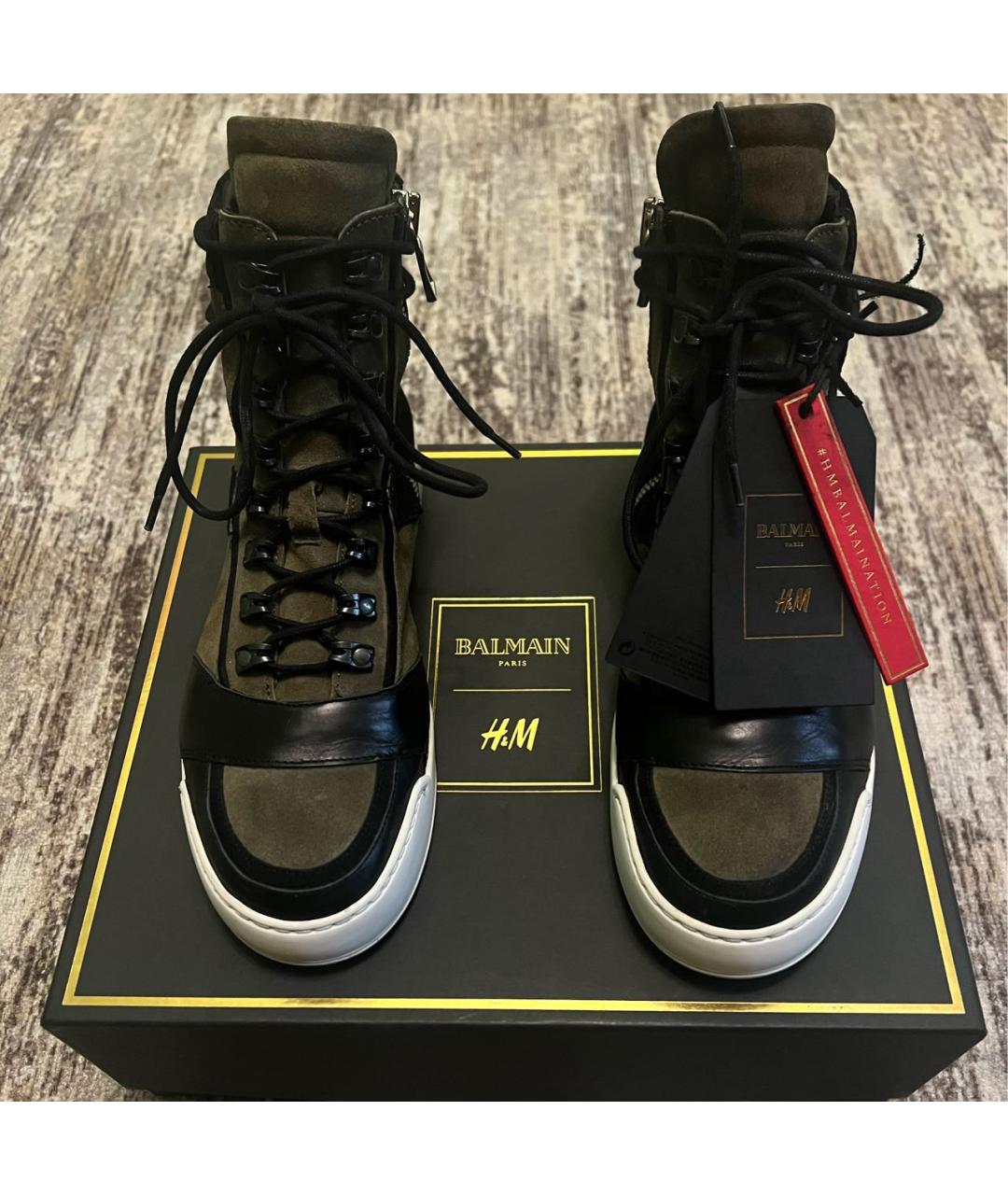 BALMAIN Хаки кожаные высокие ботинки, фото 2