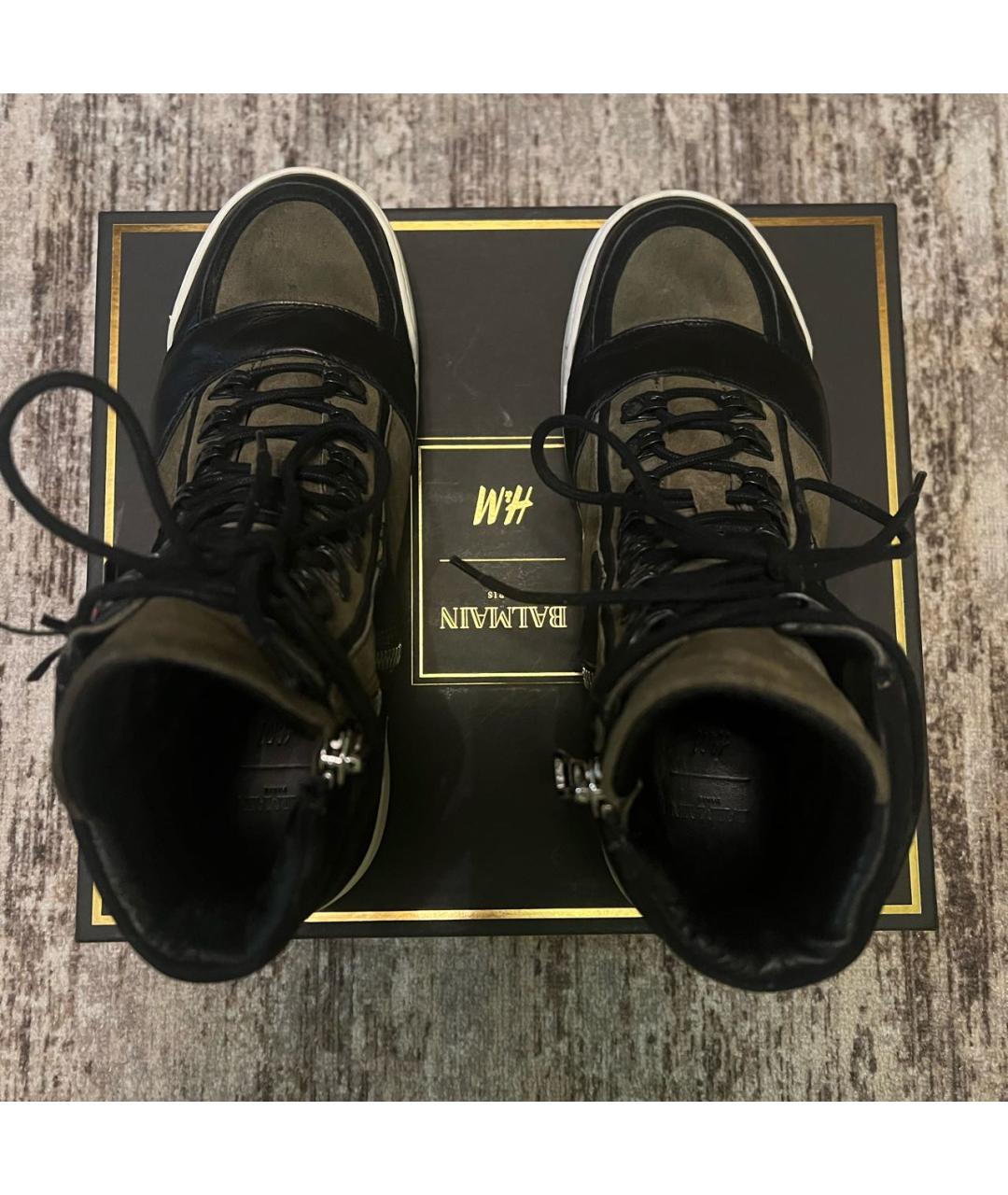 BALMAIN Хаки кожаные высокие ботинки, фото 3