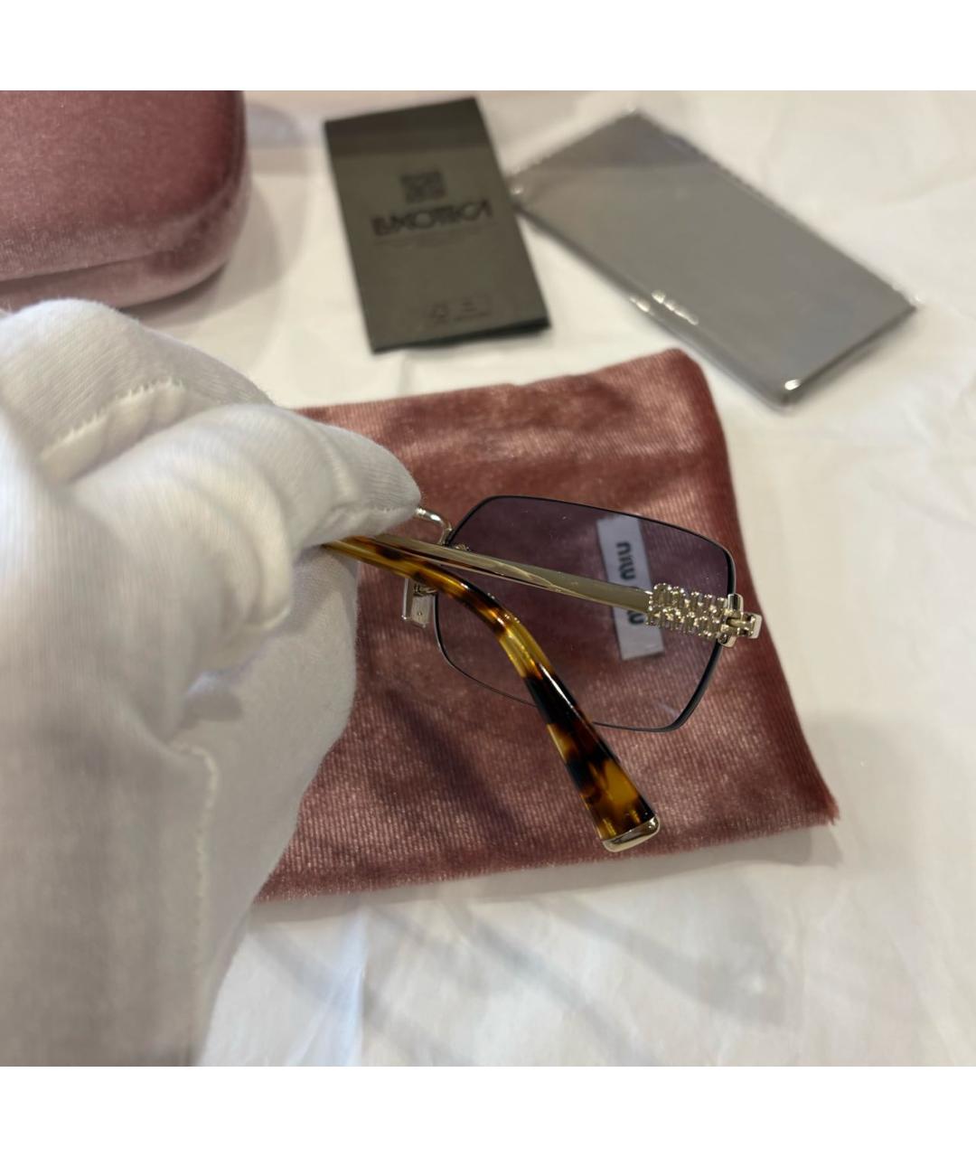 MIU MIU Золотые металлические солнцезащитные очки, фото 3