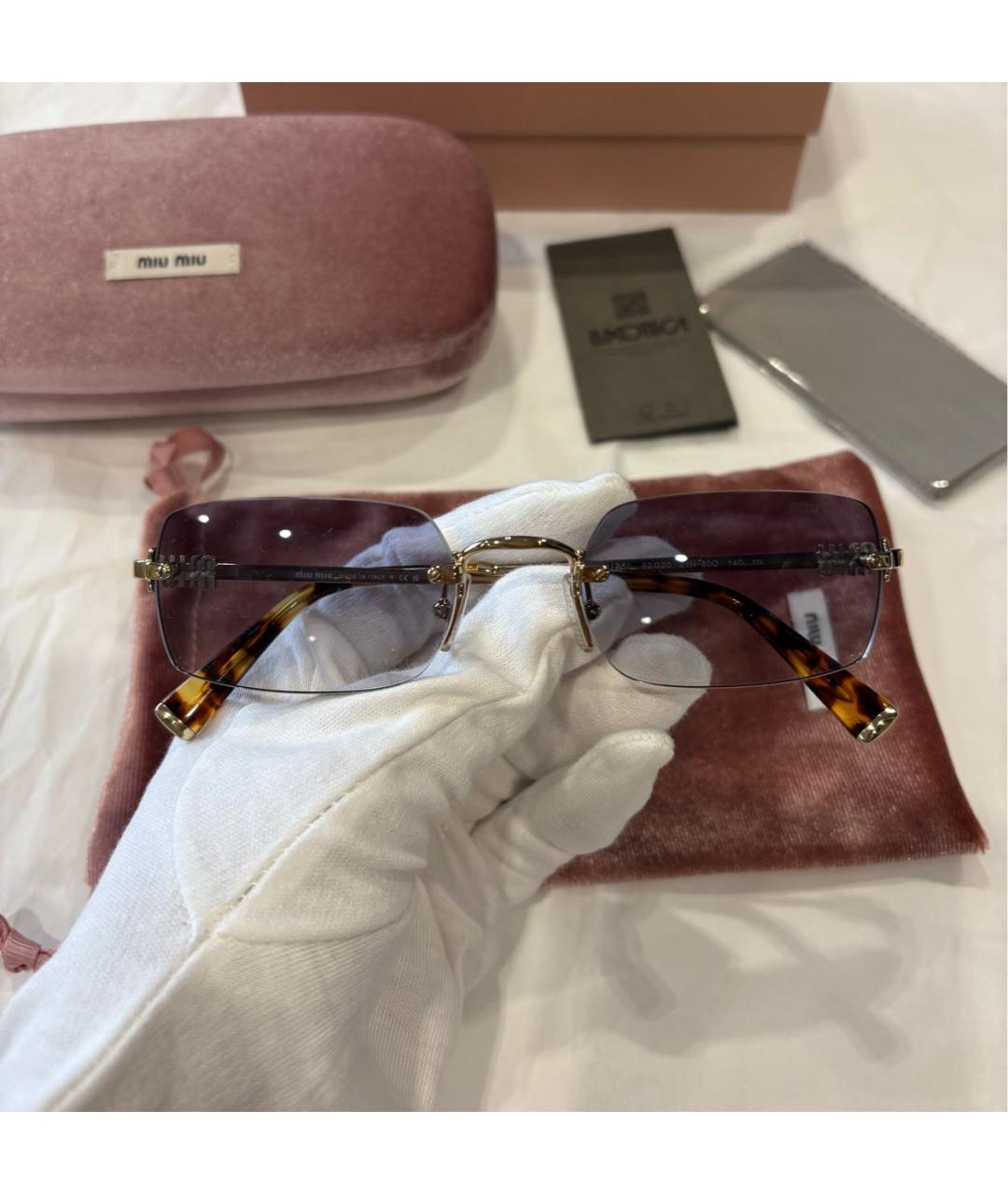 MIU MIU Золотые металлические солнцезащитные очки, фото 5