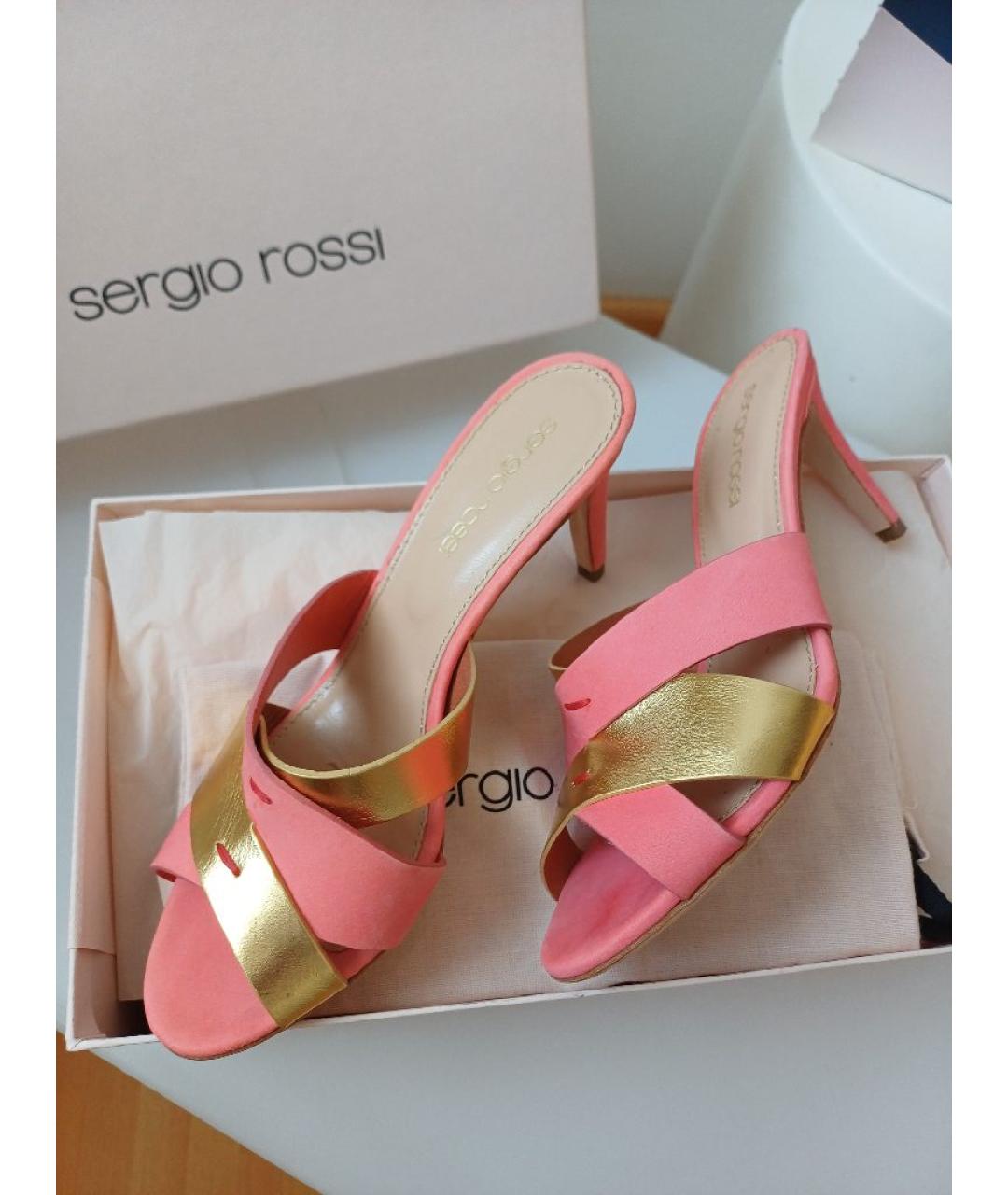 SERGIO ROSSI Коралловые кожаные мюли, фото 2