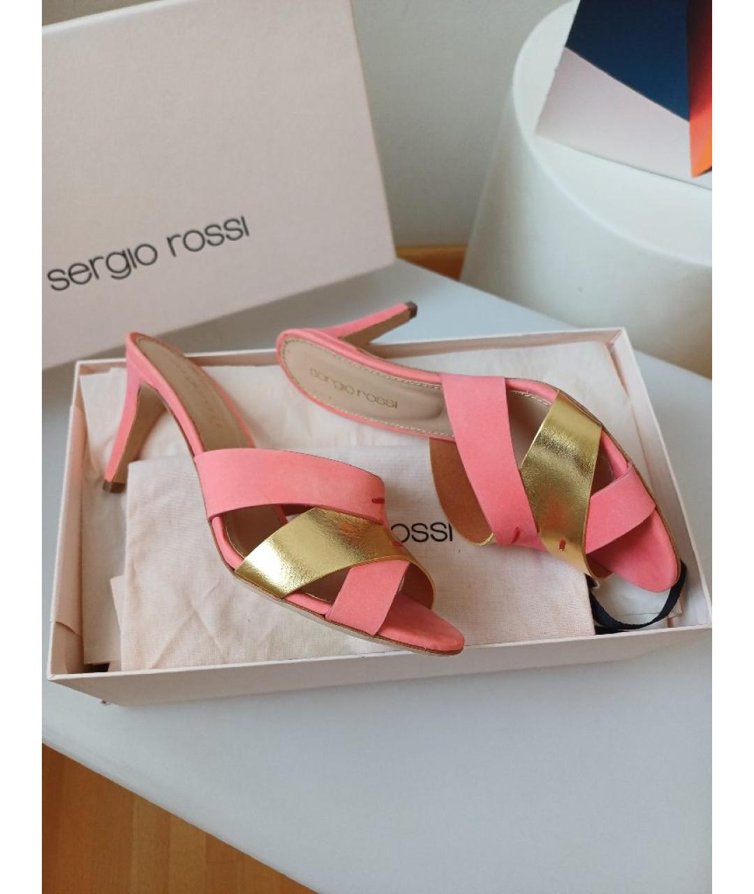 SERGIO ROSSI Коралловые кожаные мюли, фото 5