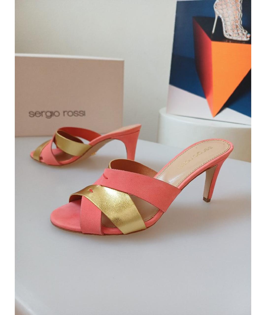 SERGIO ROSSI Коралловые кожаные мюли, фото 6