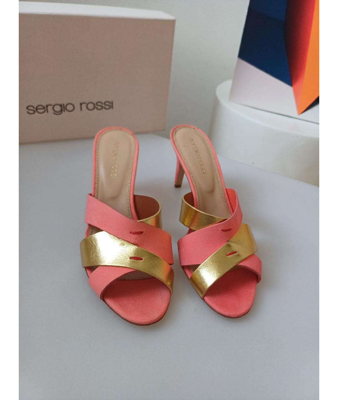 SERGIO ROSSI Коралловые кожаные мюли, фото 7