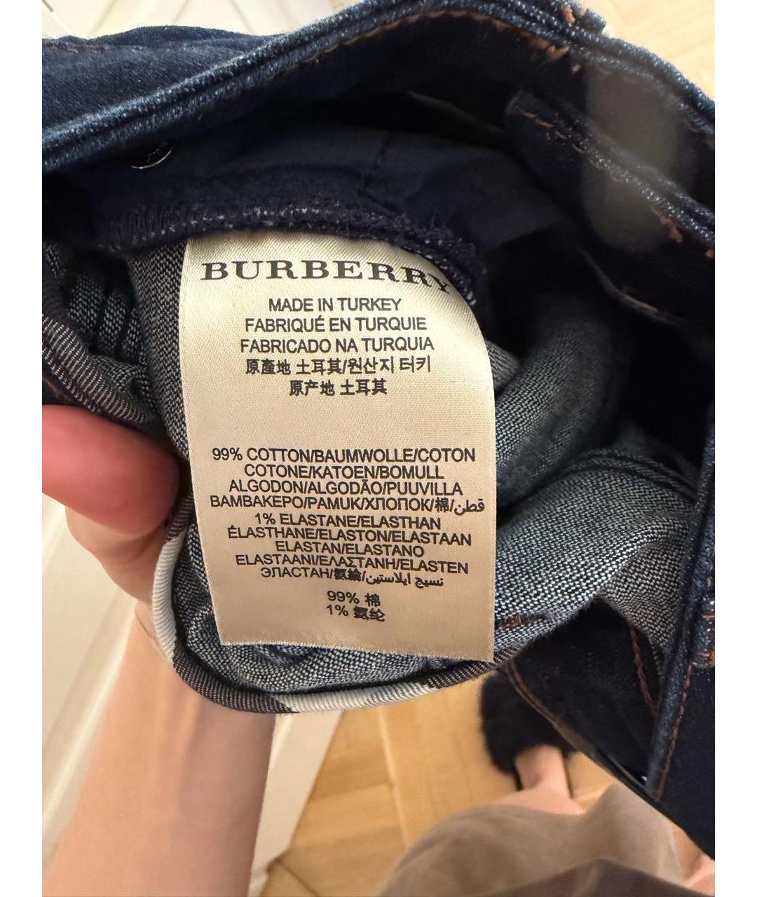 BURBERRY Темно-синие хлопко-эластановые джинсы слим, фото 5