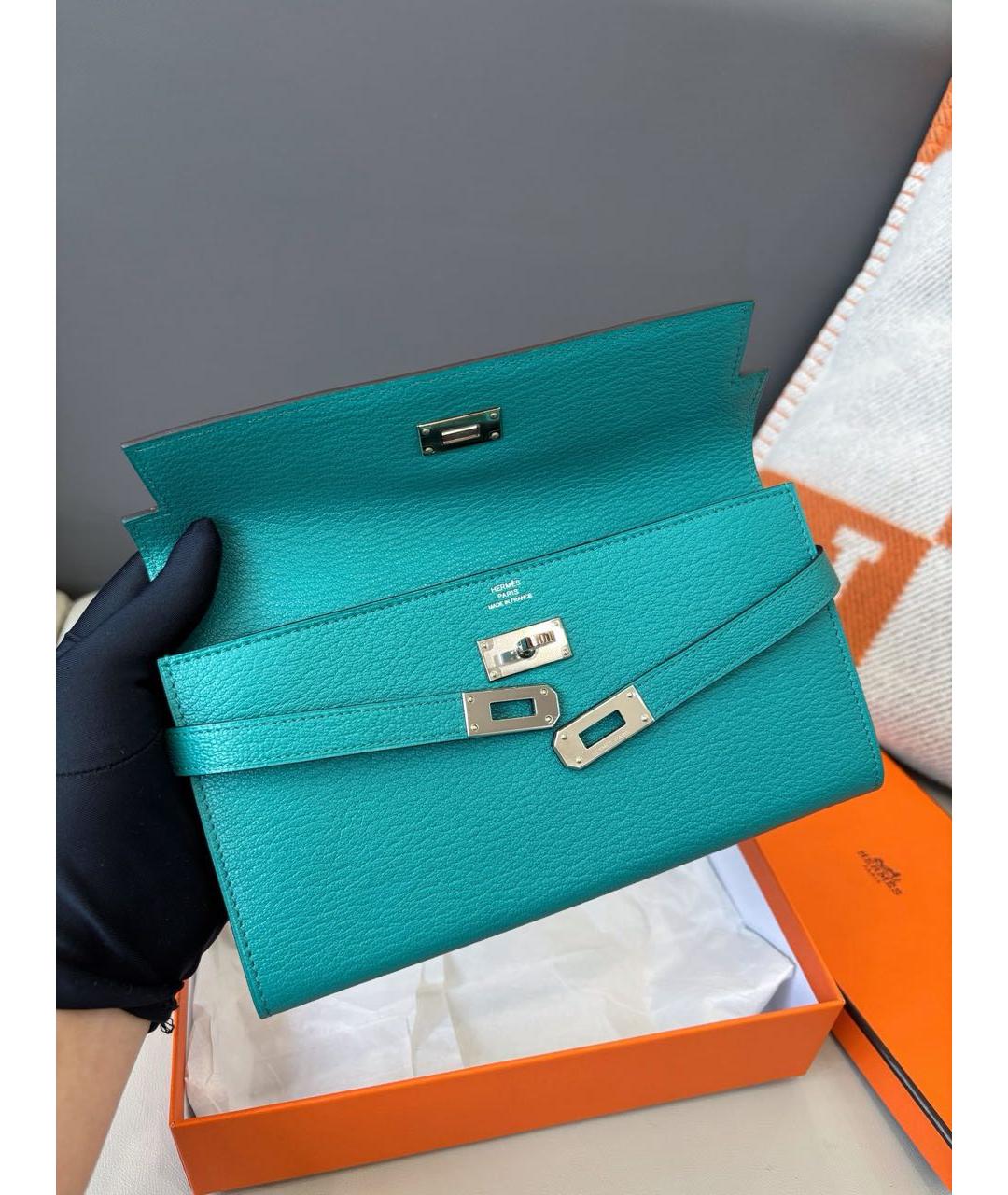 HERMES Бирюзовый кожаный кардхолдер, фото 6