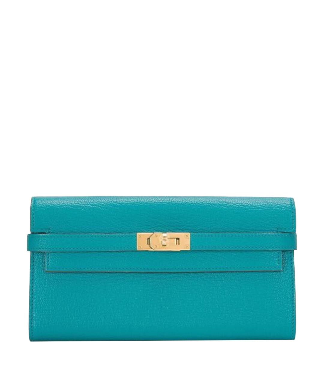 HERMES Бирюзовый кожаный кардхолдер, фото 1