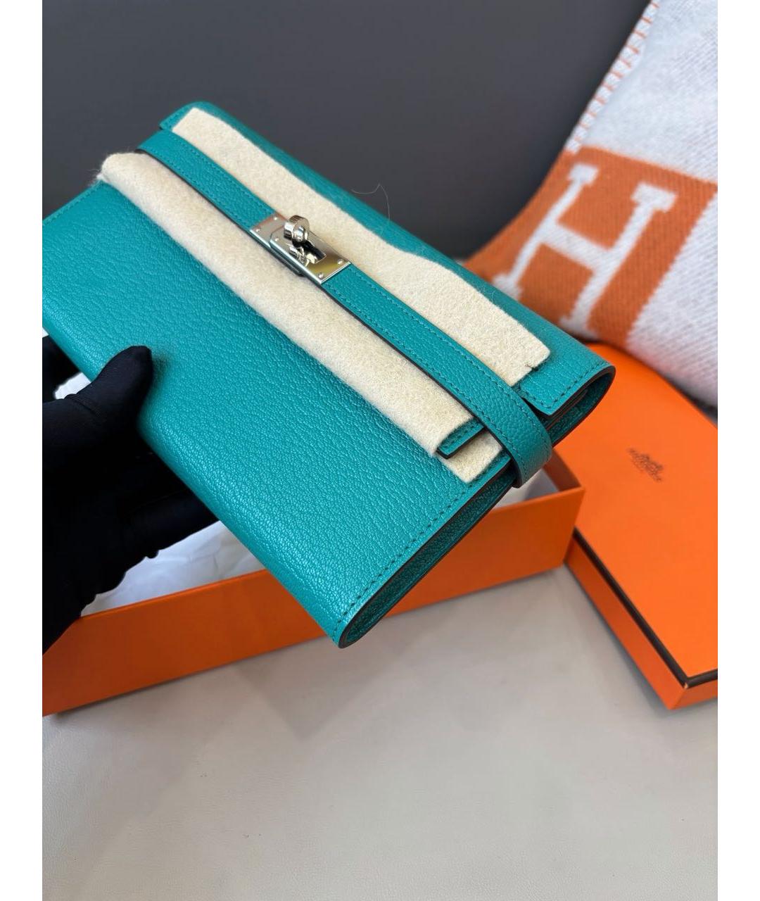 HERMES Бирюзовый кожаный кардхолдер, фото 3