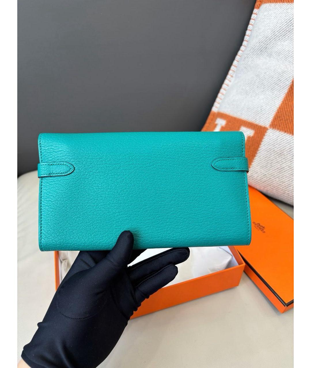 HERMES Бирюзовый кожаный кардхолдер, фото 4