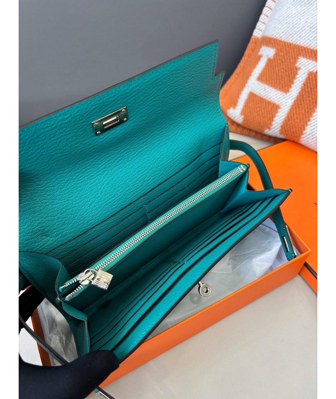 HERMES Бирюзовый кожаный кардхолдер, фото 7