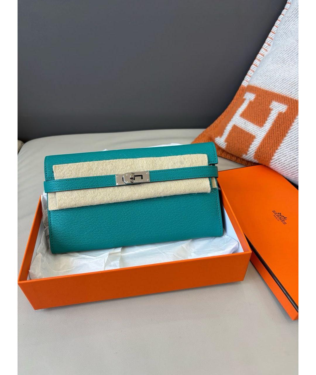 HERMES Бирюзовый кожаный кардхолдер, фото 8