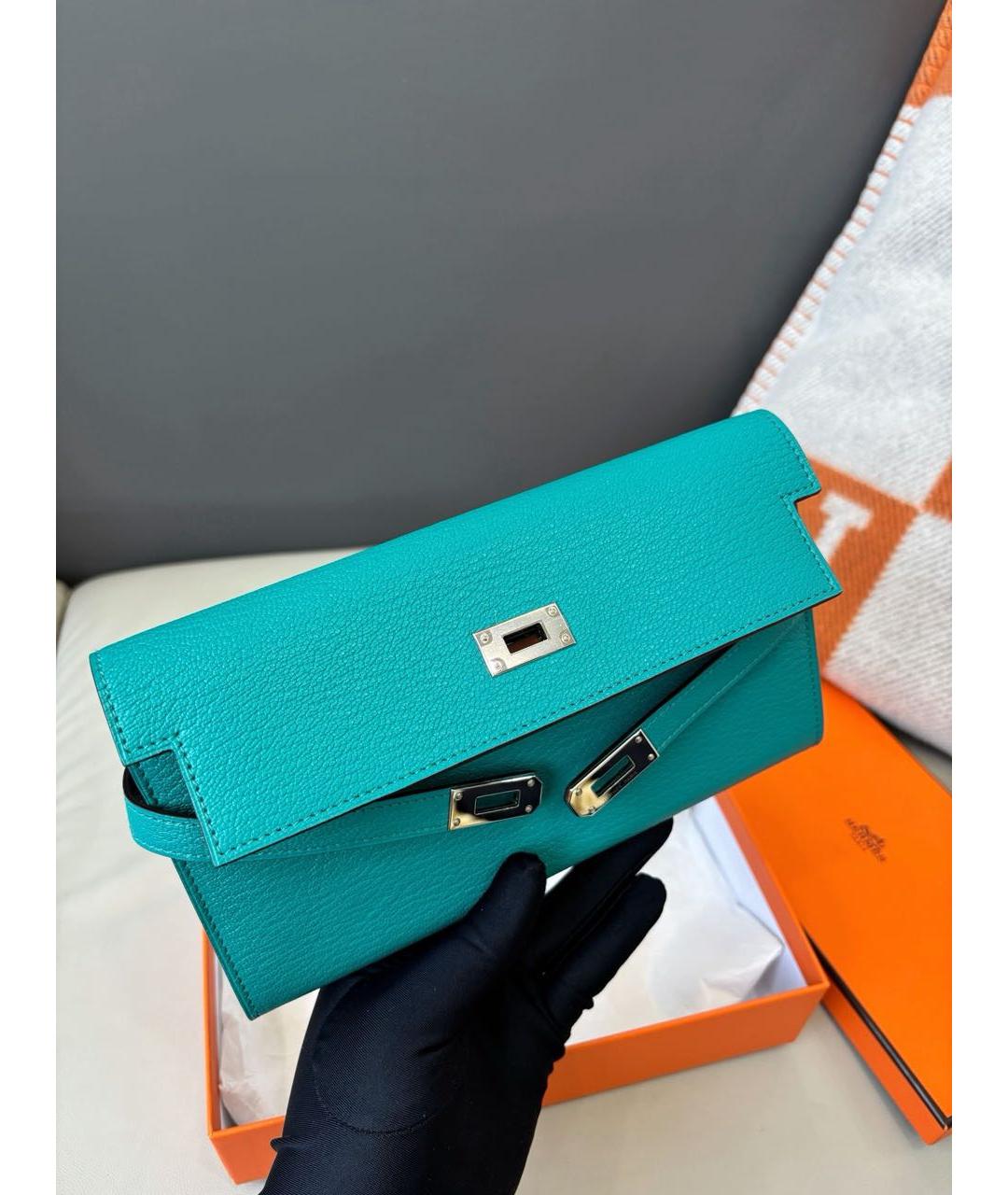 HERMES Бирюзовый кожаный кардхолдер, фото 5