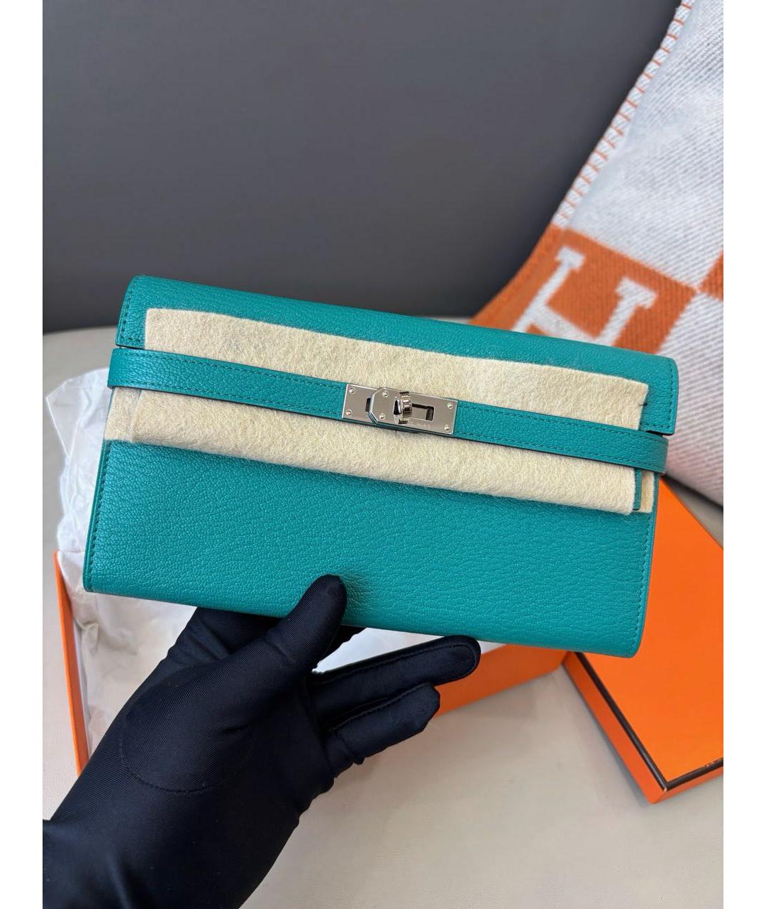 HERMES Бирюзовый кожаный кардхолдер, фото 2