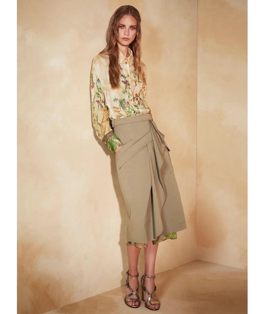 ALBERTA FERRETTI Хаки хлопковая юбка миди, фото 5