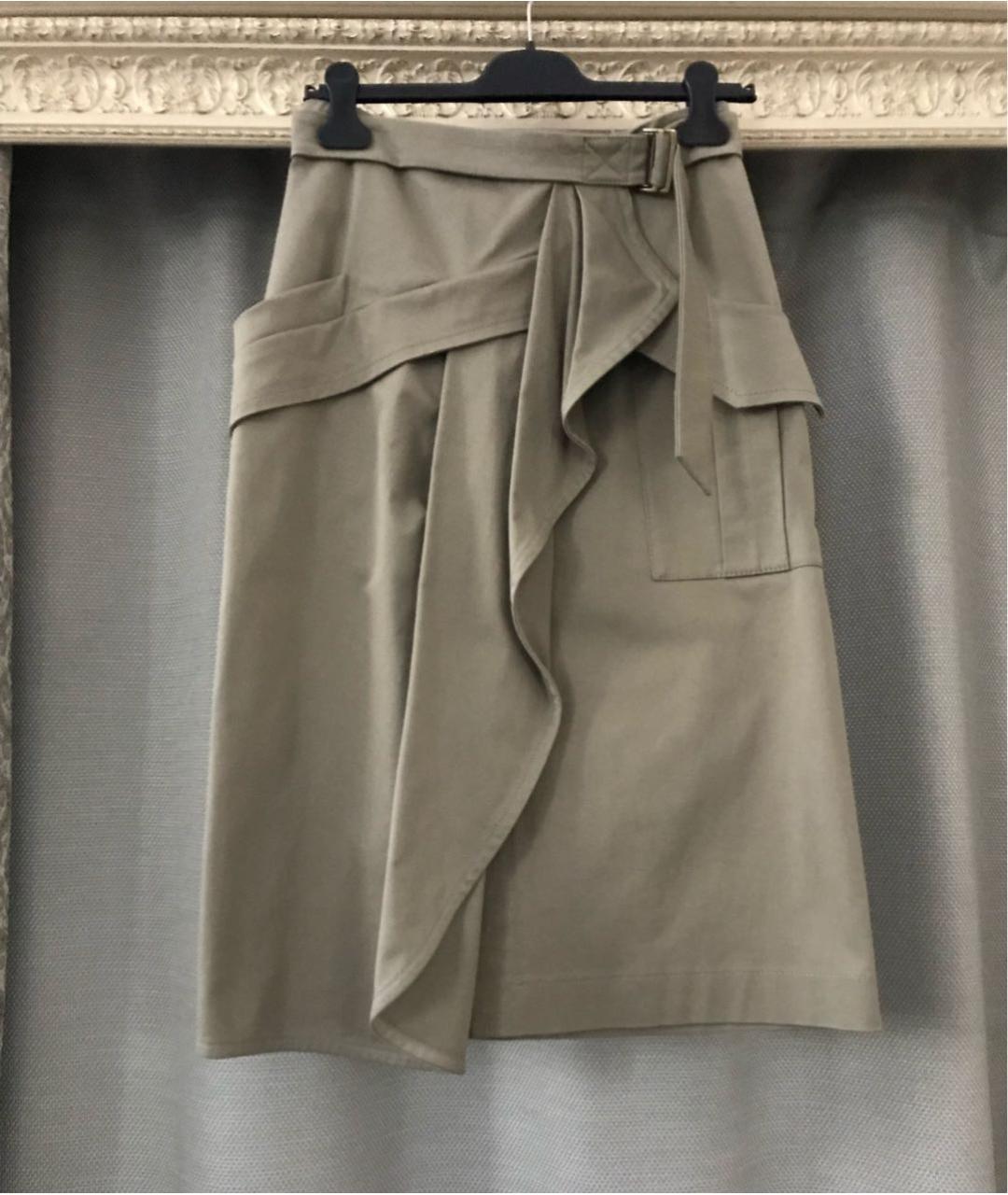 ALBERTA FERRETTI Хаки хлопковая юбка миди, фото 2