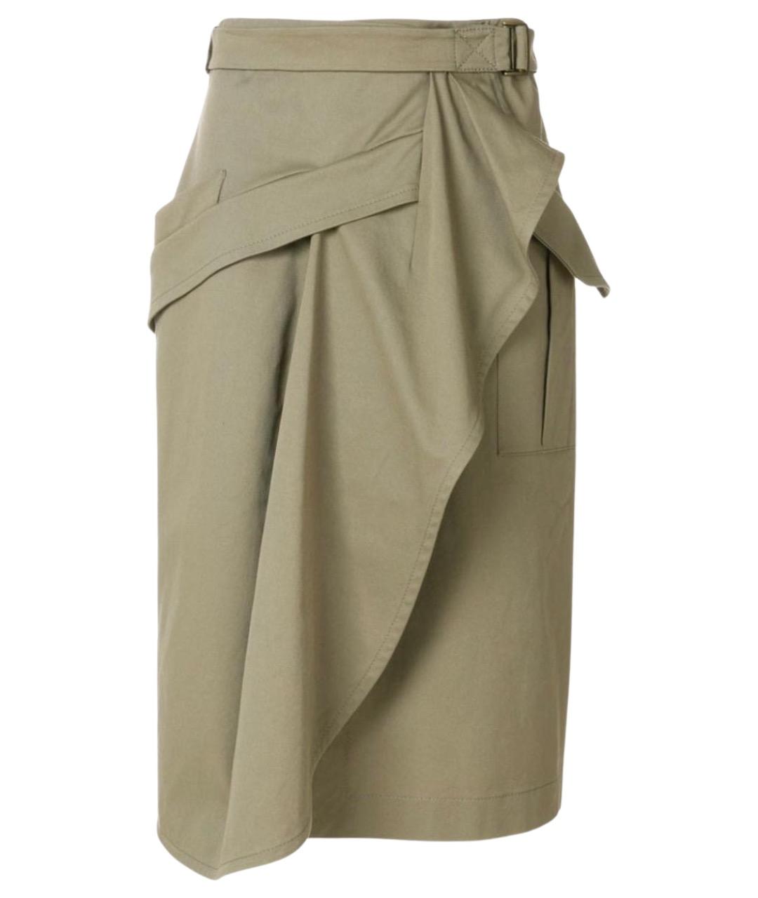 ALBERTA FERRETTI Хаки хлопковая юбка миди, фото 1