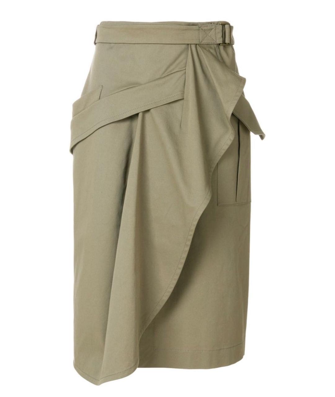 ALBERTA FERRETTI Хаки хлопковая юбка миди, фото 9