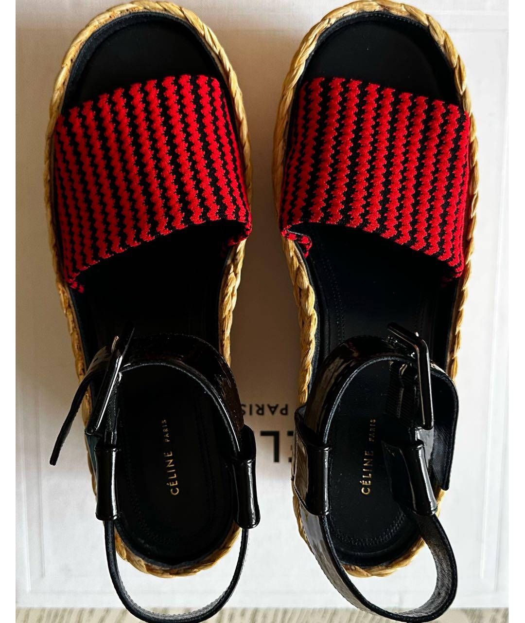 CELINE Красные текстильные босоножки, фото 3