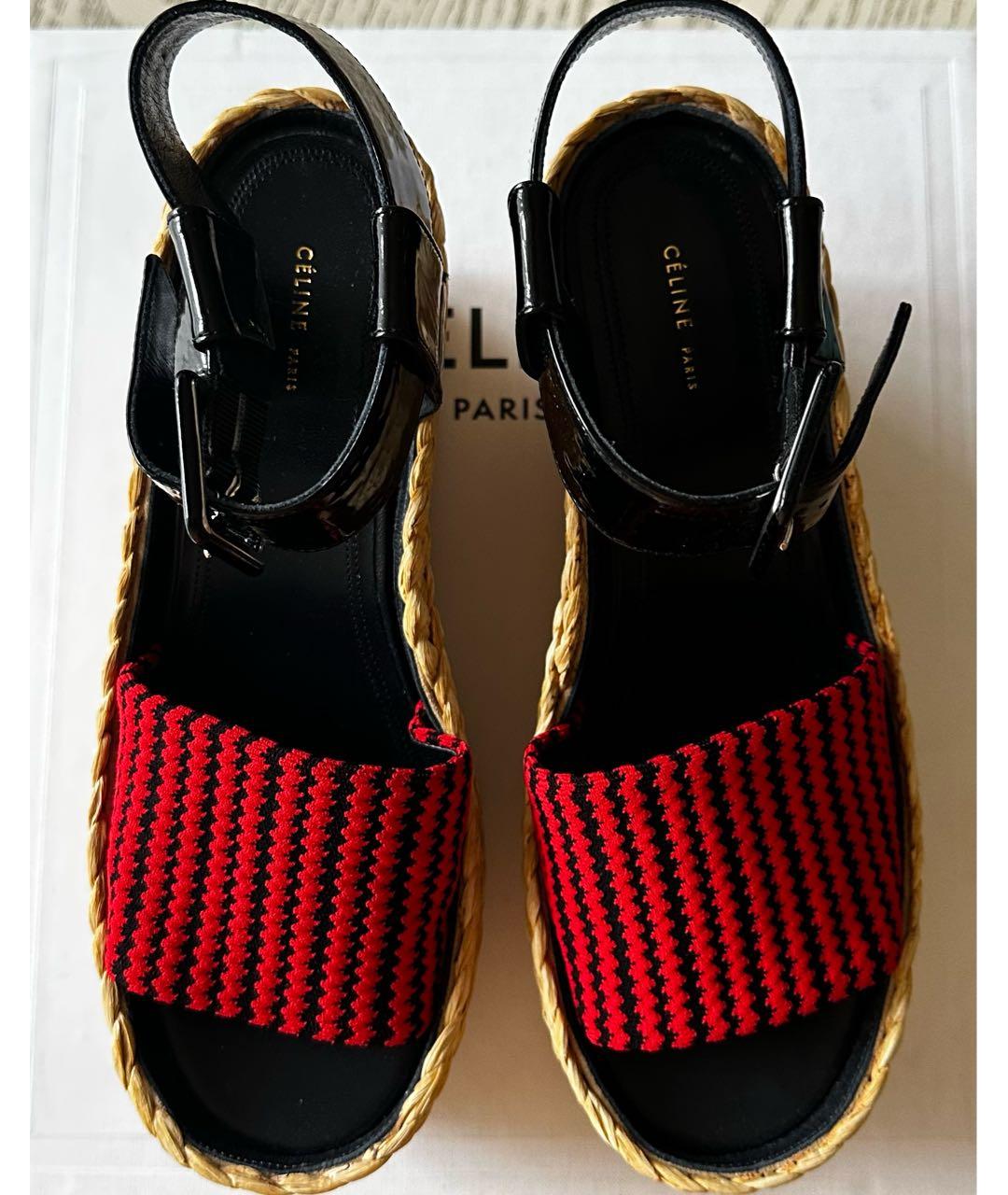 CELINE Красные текстильные босоножки, фото 2