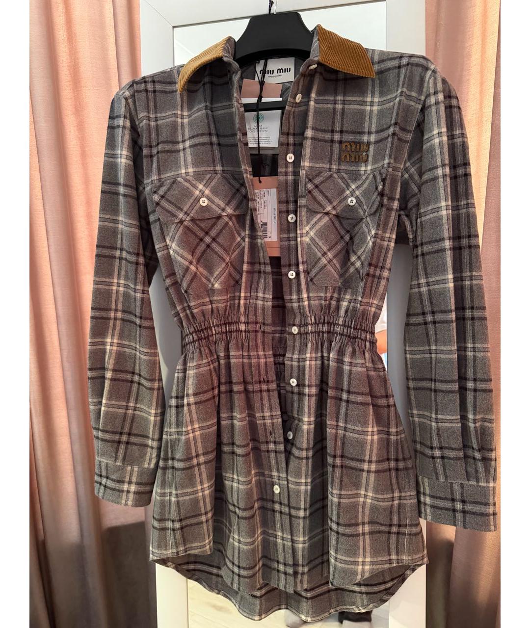 MIU MIU Антрацитовое хлопковое повседневное платье, фото 5