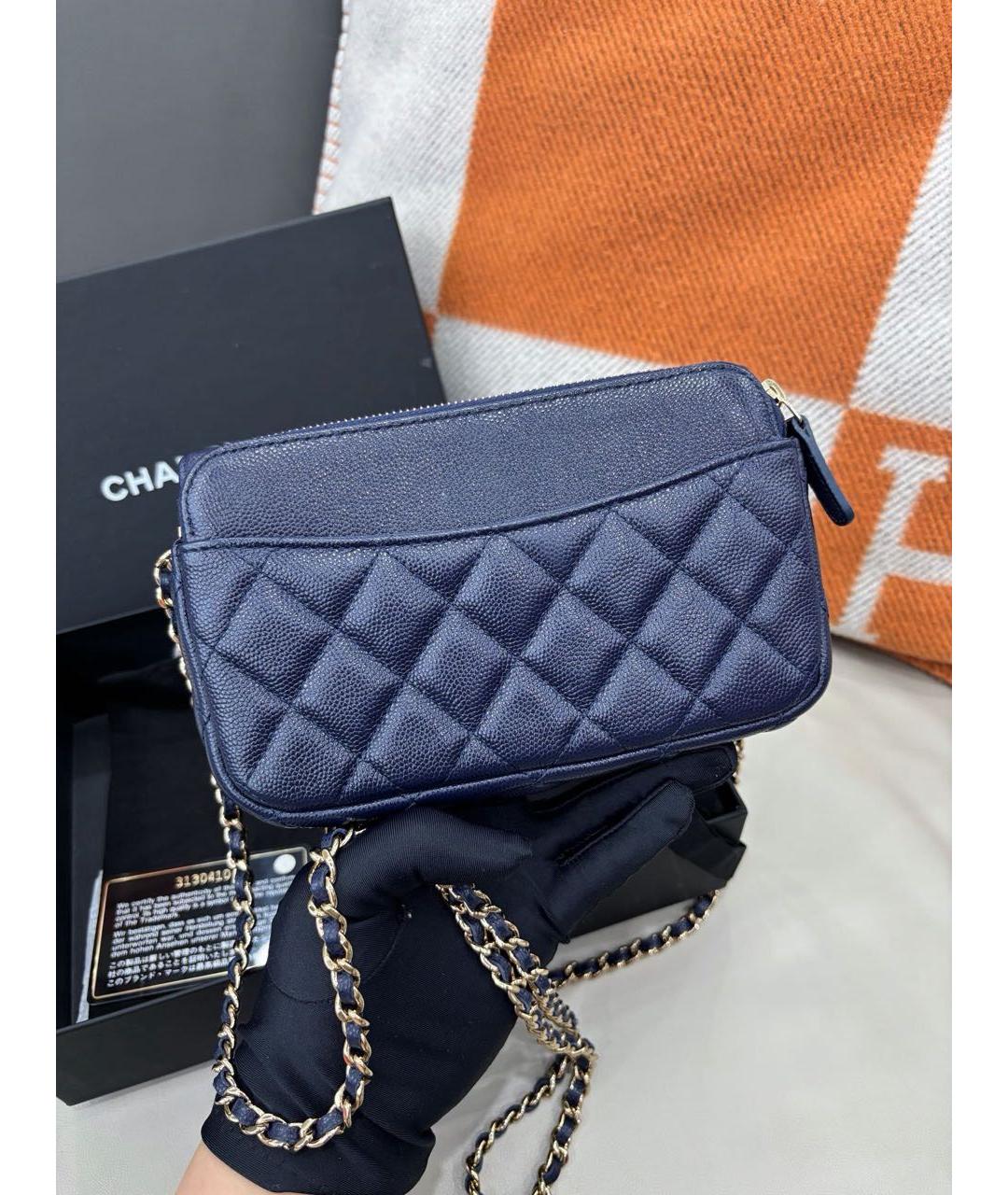 CHANEL Темно-синяя кожаная сумка через плечо, фото 4