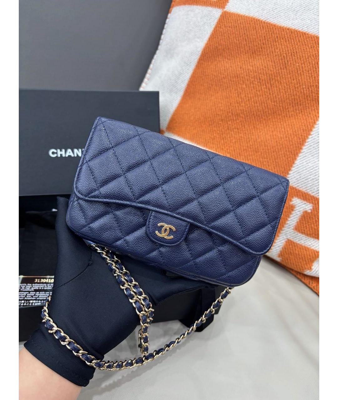 CHANEL Темно-синяя кожаная сумка через плечо, фото 9