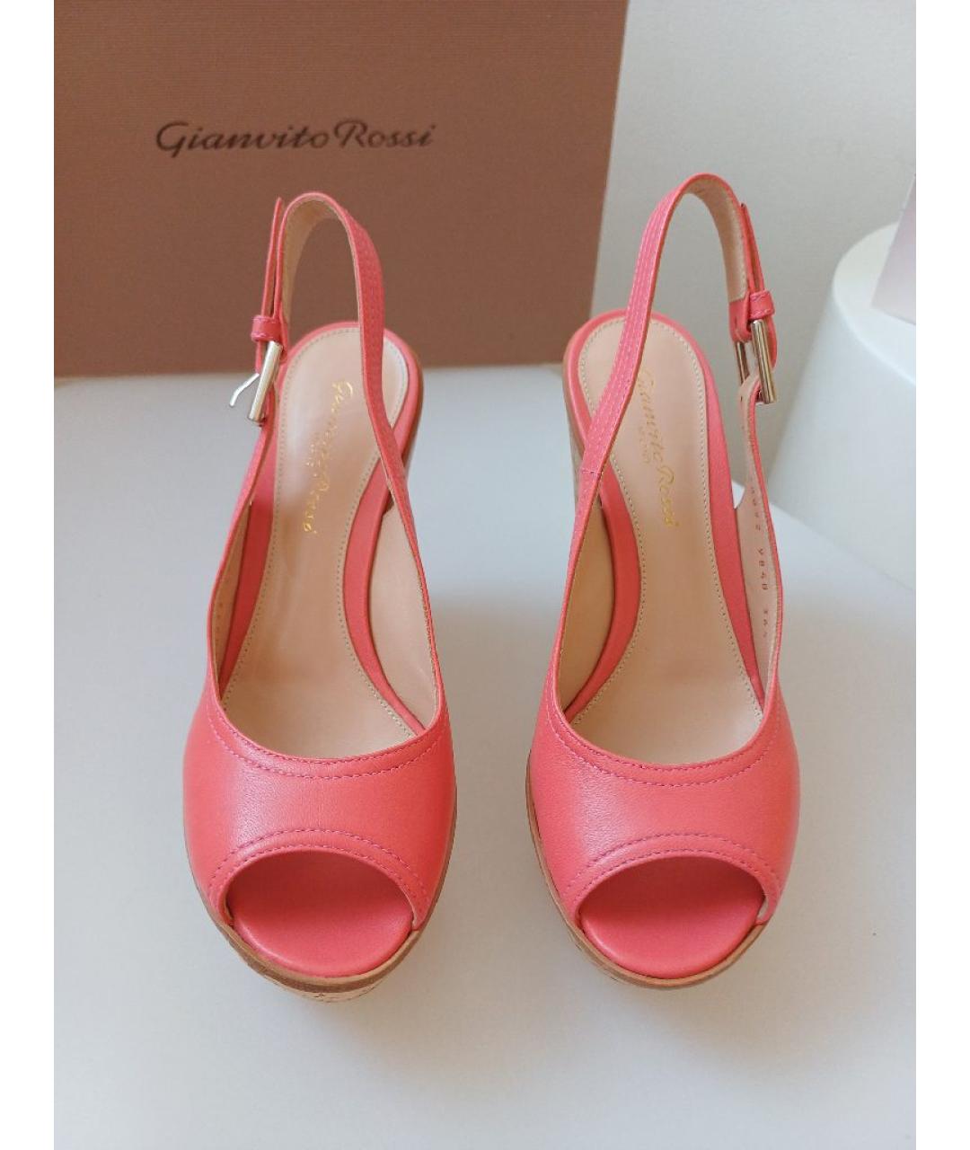 GIANVITO ROSSI Коралловые кожаные босоножки, фото 7
