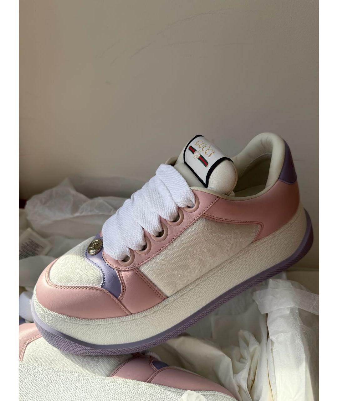 GUCCI Розовые кожаные кеды, фото 2