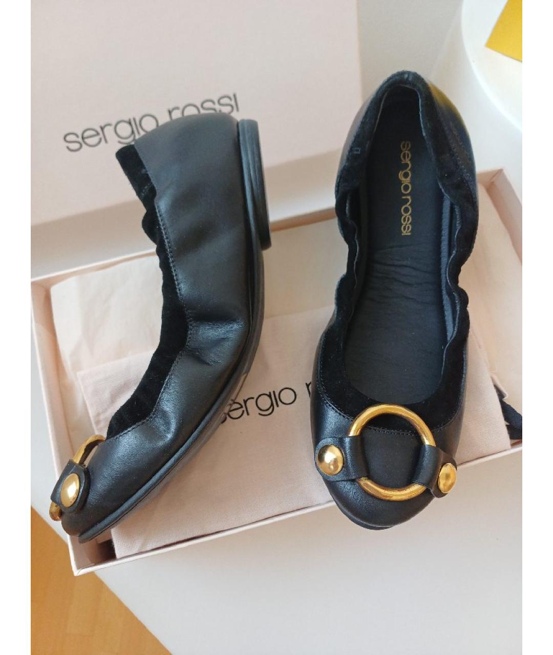 SERGIO ROSSI Черные кожаные балетки, фото 6