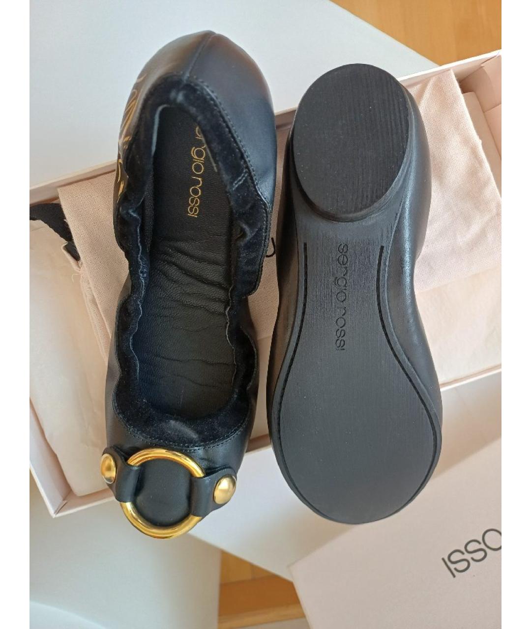 SERGIO ROSSI Черные кожаные балетки, фото 9