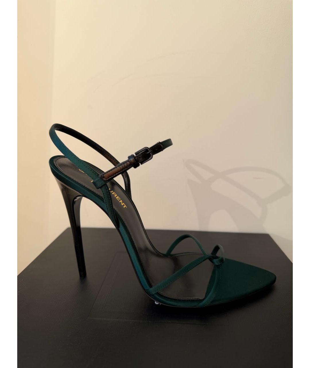 SAINT LAURENT Зеленые текстильные босоножки, фото 5
