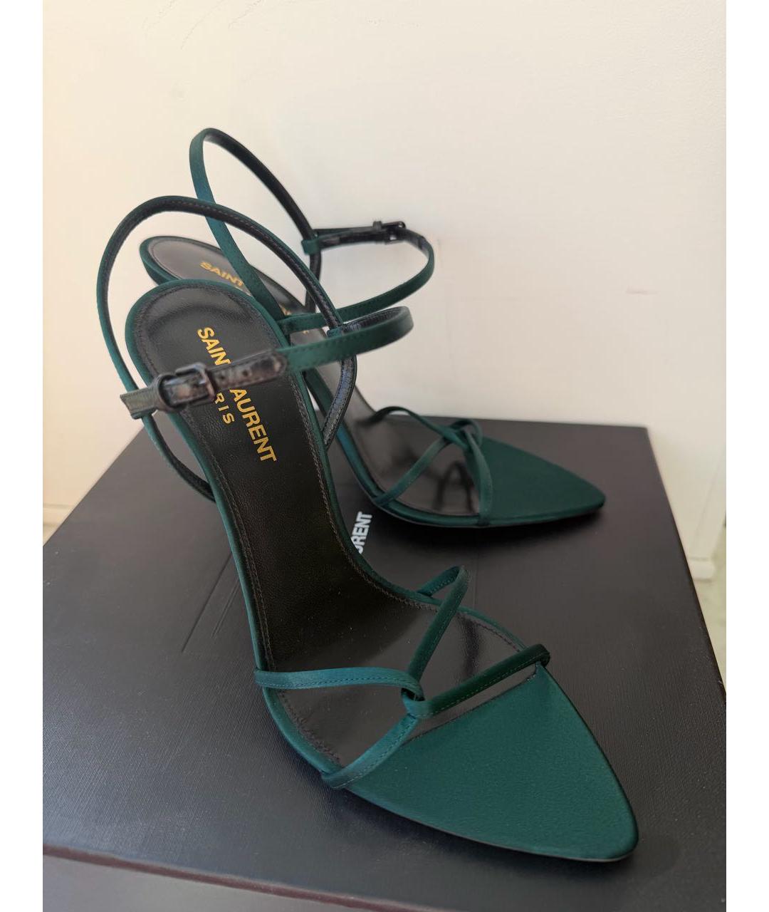 SAINT LAURENT Зеленые текстильные босоножки, фото 2
