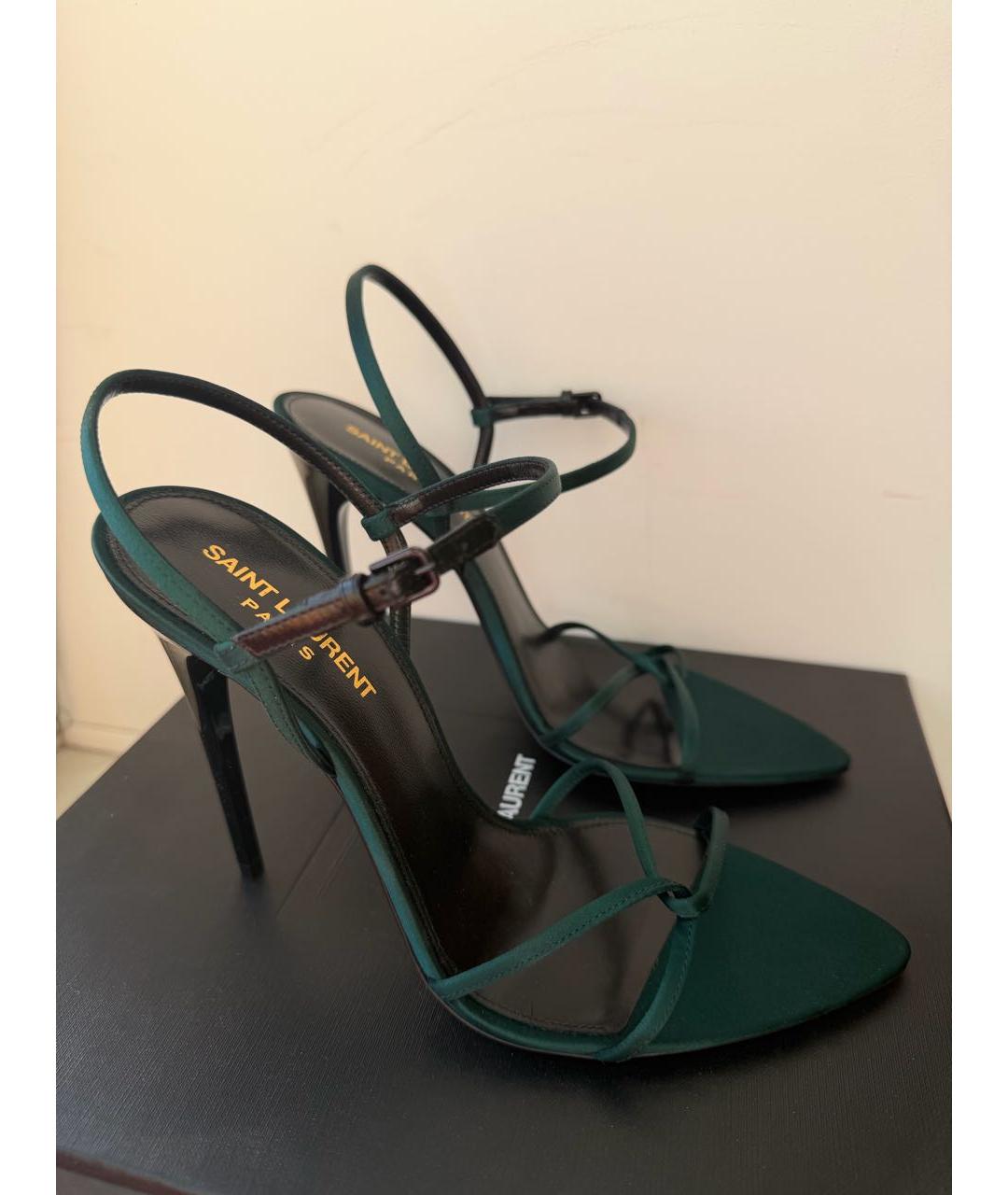 SAINT LAURENT Зеленые текстильные босоножки, фото 3