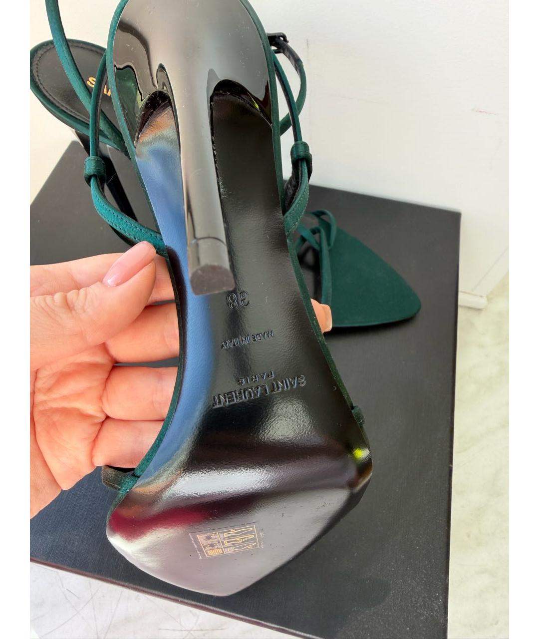 SAINT LAURENT Зеленые текстильные босоножки, фото 4