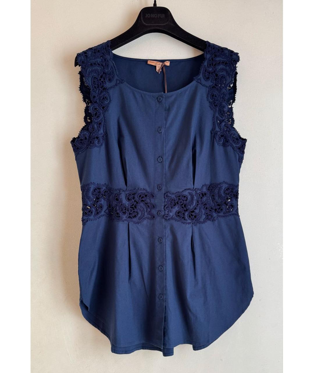 ERMANNO SCERVINO Темно-синяя хлопко-эластановая блузы, фото 9