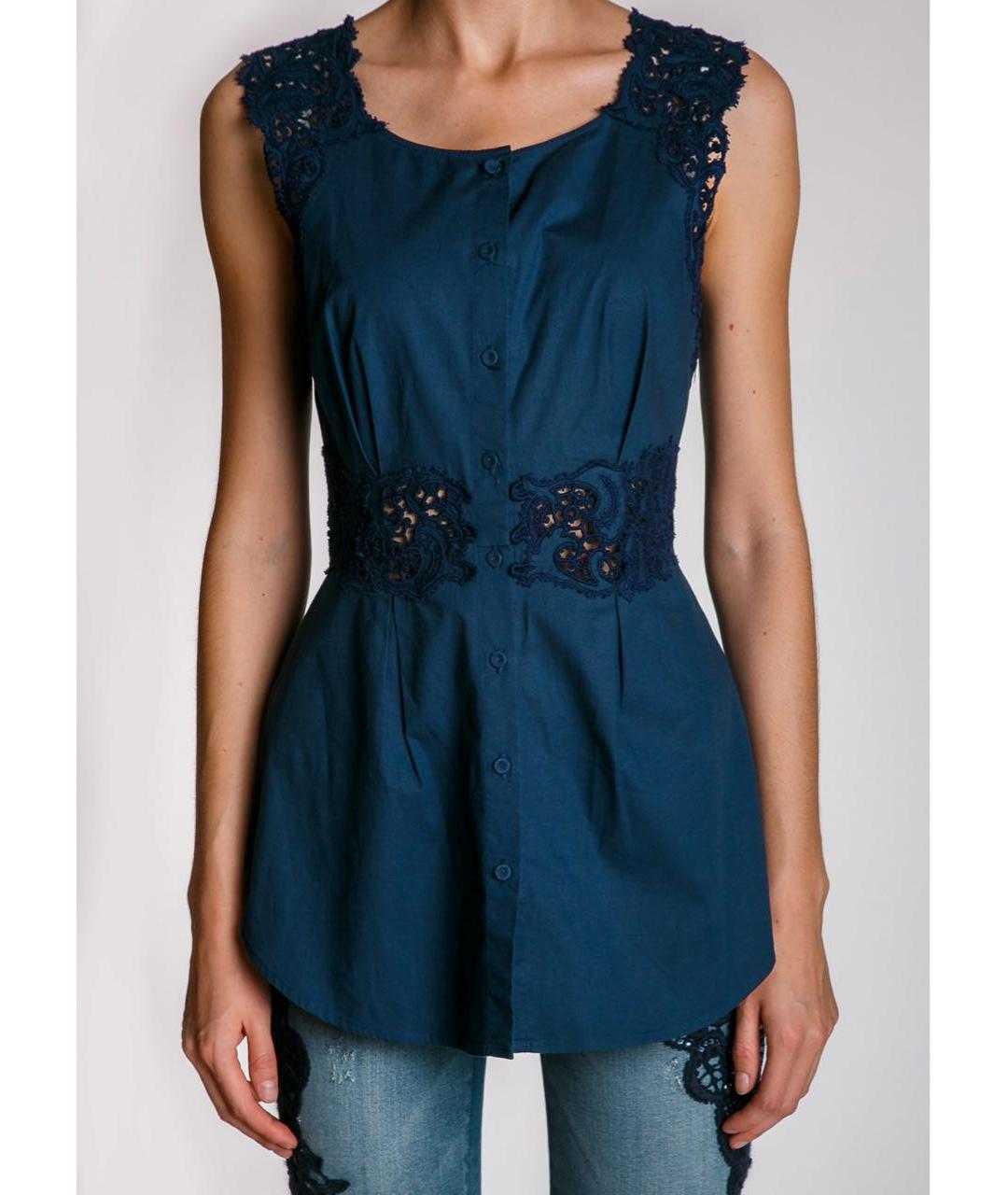 ERMANNO SCERVINO Темно-синяя хлопко-эластановая блузы, фото 2