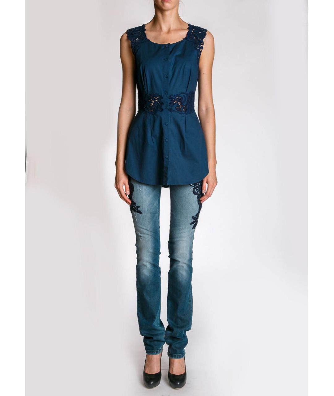 ERMANNO SCERVINO Темно-синяя хлопко-эластановая блузы, фото 4