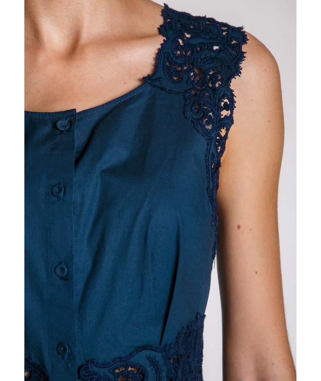 ERMANNO SCERVINO Темно-синяя хлопко-эластановая блузы, фото 5