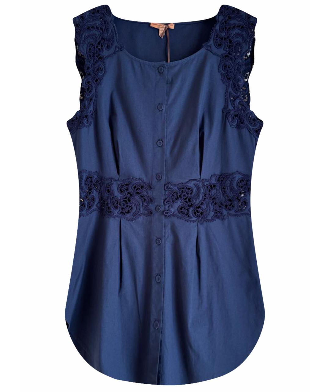 ERMANNO SCERVINO Темно-синяя хлопко-эластановая блузы, фото 1