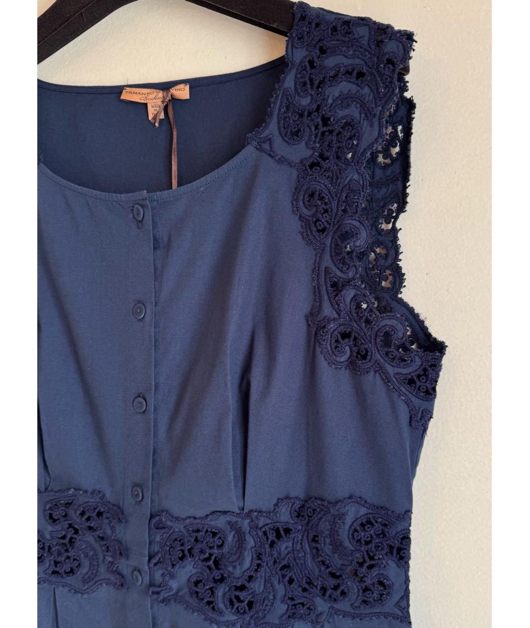 ERMANNO SCERVINO Темно-синяя хлопко-эластановая блузы, фото 6
