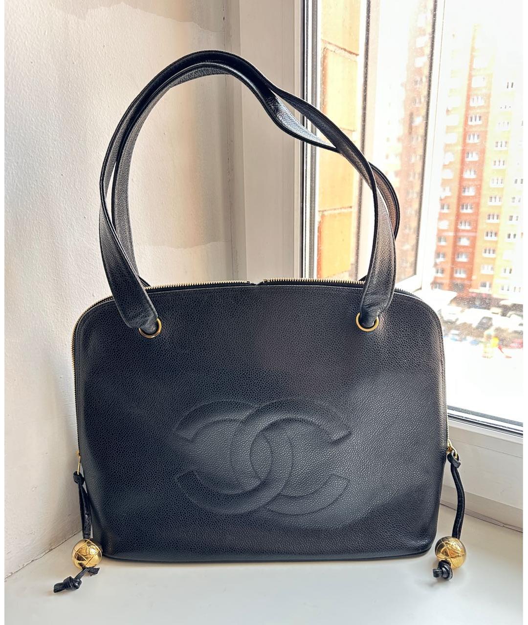 CHANEL Черная кожаная сумка тоут, фото 9