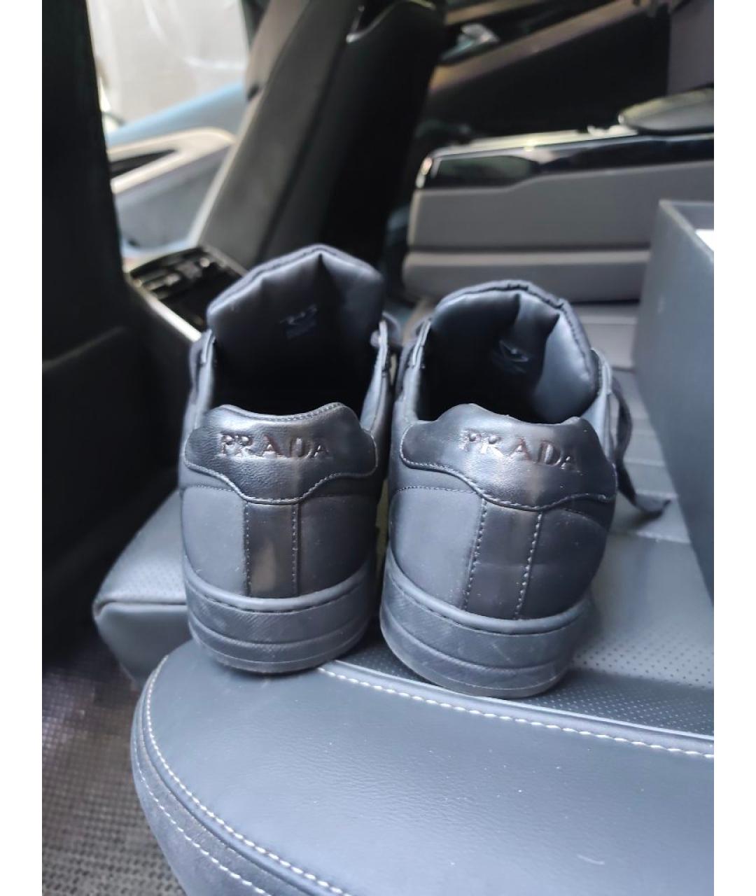 PRADA Черные кожаные низкие кроссовки / кеды, фото 4